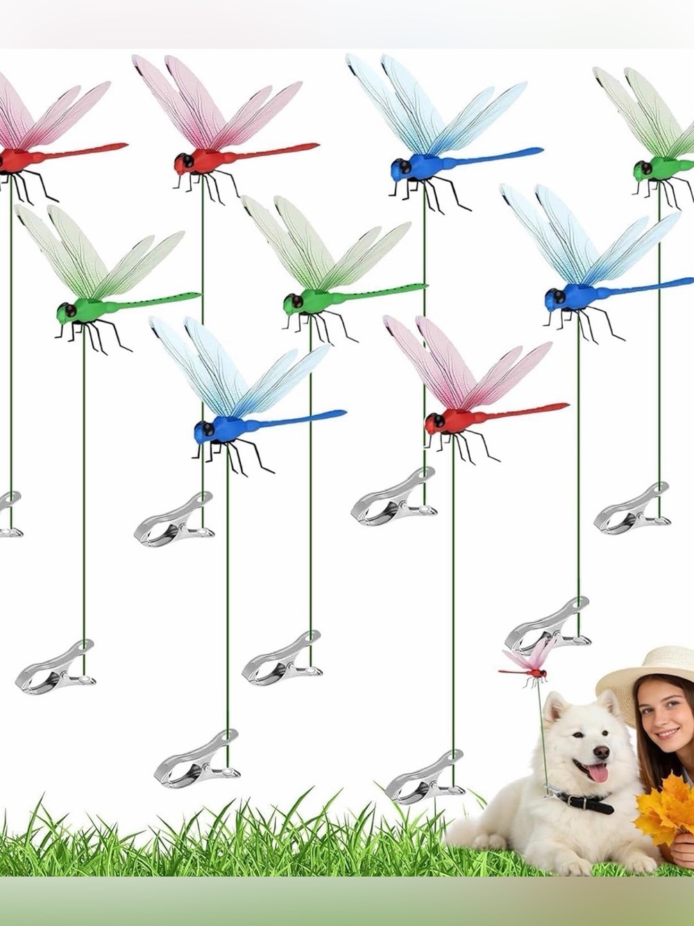12 Pack Dragonfly Clips 3D Fake Dragonflies Garden Stakes Decor Yard Ornaments
